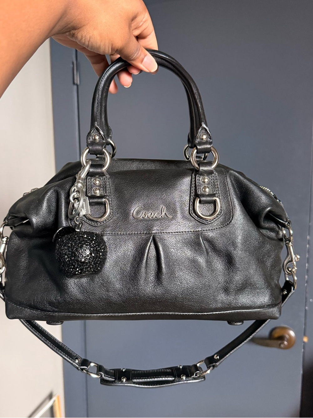Coach Ashley Black Leather Satchel with Matching Wallet